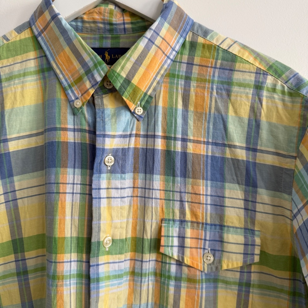 Ralph Lauren Beach Cotton Twill Short Sleeve Shirt Men LG Button Camp Cotton - Picture 6 of 9